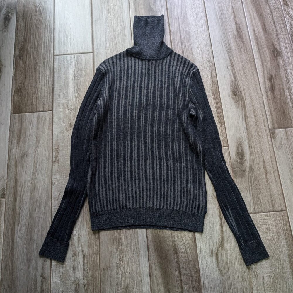 Armani Collezioni 100% Virgin Wool Turtleneck Sweater Gray Stripe Men’s Size S